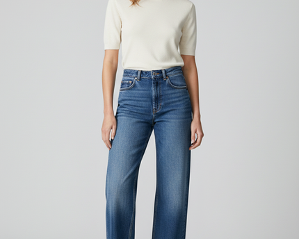 Zara Blue High-Rise Wide Leg Jeans with Raw Hem