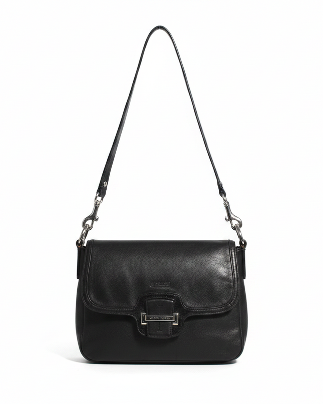 Coach Black Leather Flap Shoulder Crossbody Bag