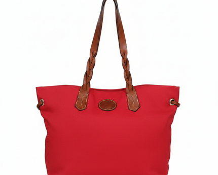 Dooney & Bourke Red Canvas Tote with Braided Leather Handles