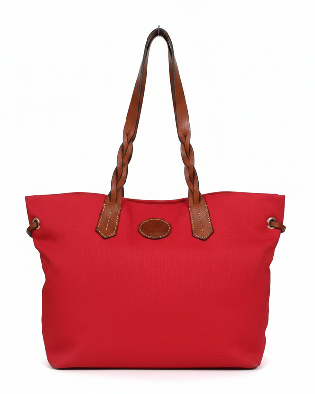 Dooney & Bourke Red Canvas Tote with Braided Leather Handles