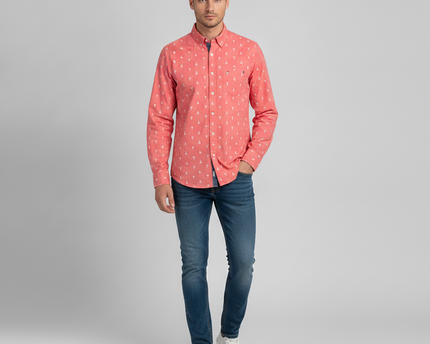 Tommy Hilfiger Pink Classic Fit Patterned Long Sleeve Shirt