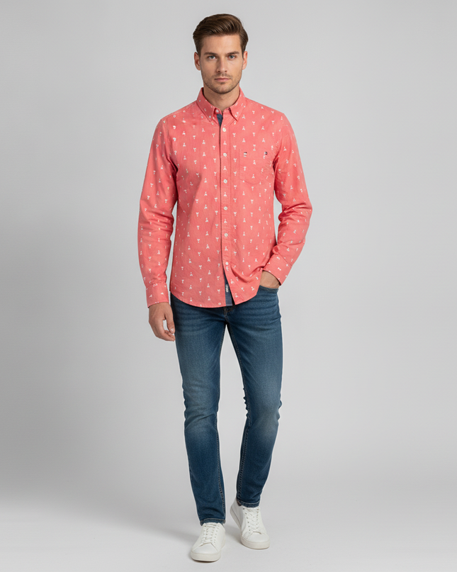 Tommy Hilfiger Pink Classic Fit Patterned Long Sleeve Shirt