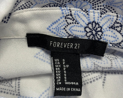 Forever 21 White/Blue Mandala Print Cropped Shirt