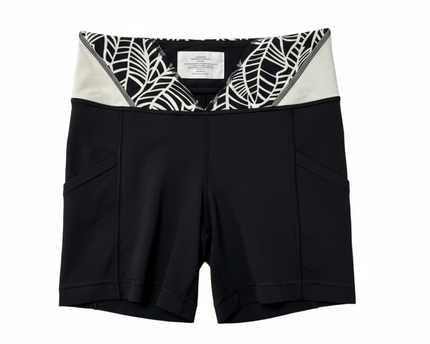 Lululemon Black/White Patterned Waistband Athletic Biker Shorts