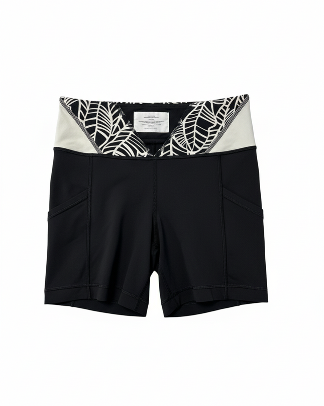 Lululemon Black/White Patterned Waistband Athletic Biker Shorts