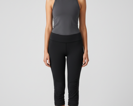 Lululemon Black Ruched Mesh Cropped Leggings