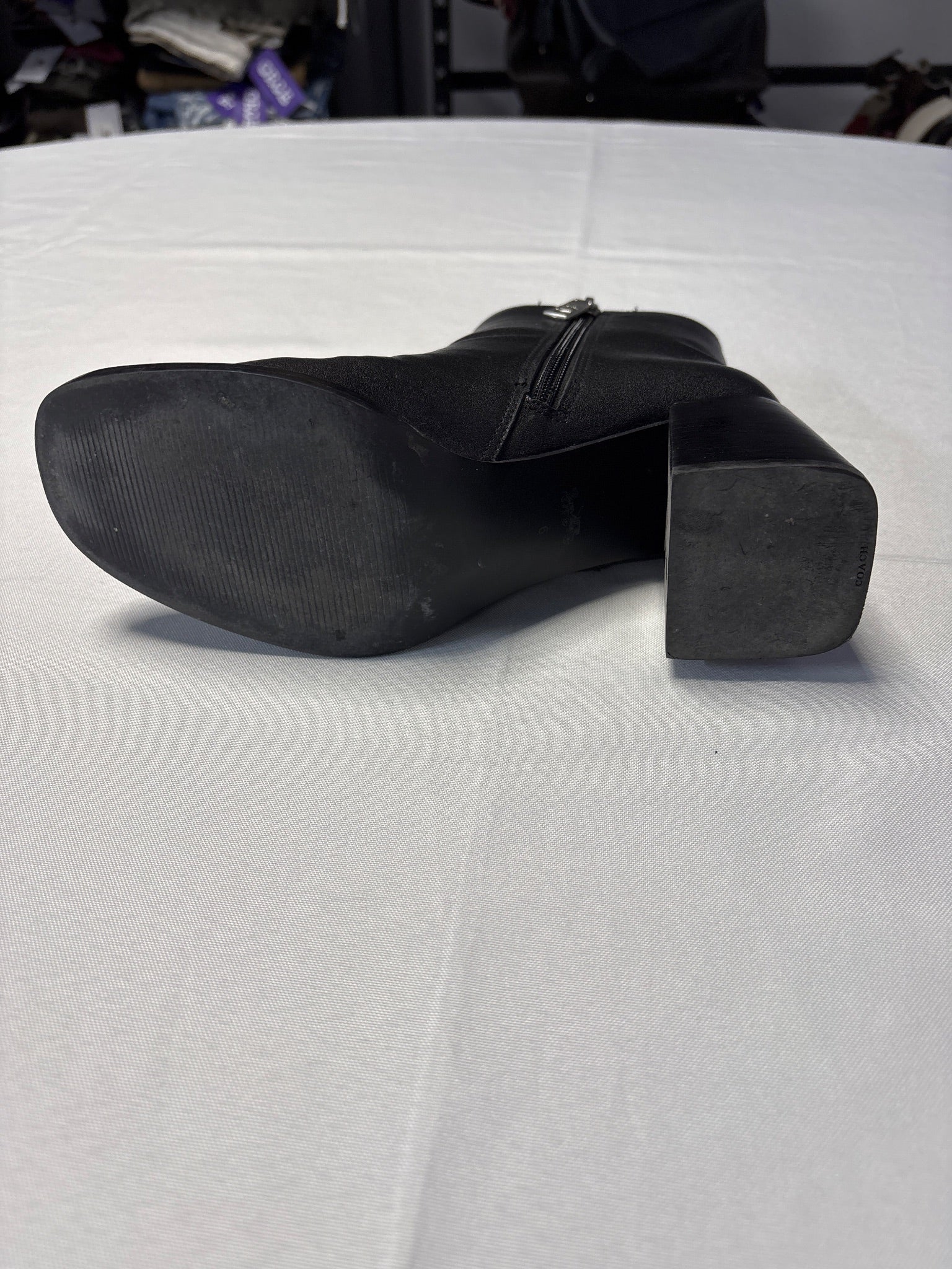 Coach Black Logo Badge Block Heel Boots – Circle