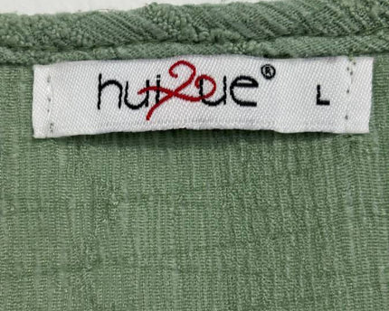 hui2ue Green Smocked Waist Tie-Neck Blouse