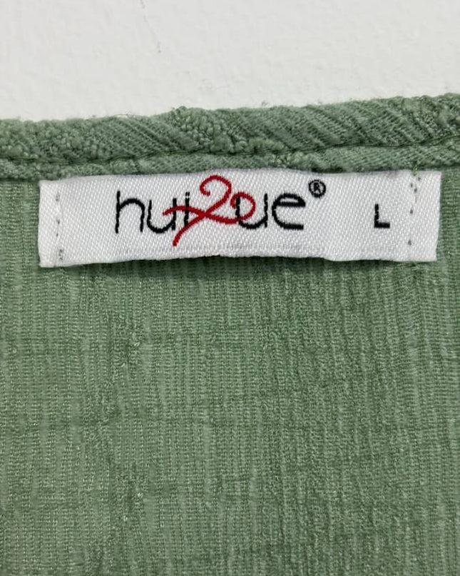 hui2ue Green Smocked Waist Tie-Neck Blouse