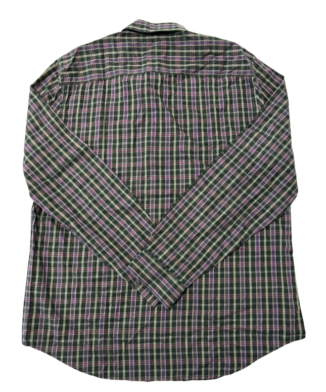 Calvin Klein Purple & Green Plaid Long Sleeve Cotton Shirt