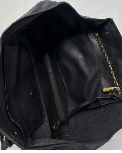 Michael Kors Large Gold MK Charm Jet Set Black Saffiano Leather Tote Bag