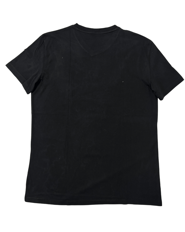 Armani Exchange Black V-Neck with Metallic Grid Print Logo T-Shirt