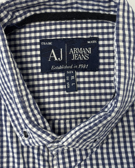 Armani Jeans Navy & White Gingham Check Long-Sleeve Shirt