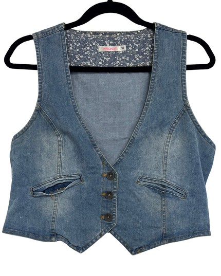 Muui Light Wash Denim with Braided Back Detail Button-Up Vest - S
