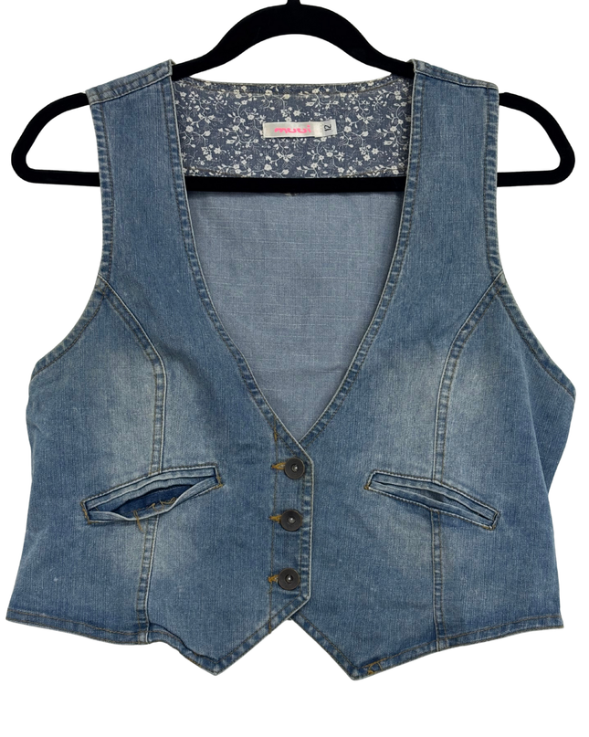 Muui Light Wash Denim with Braided Back Detail Button-Up Vest - S