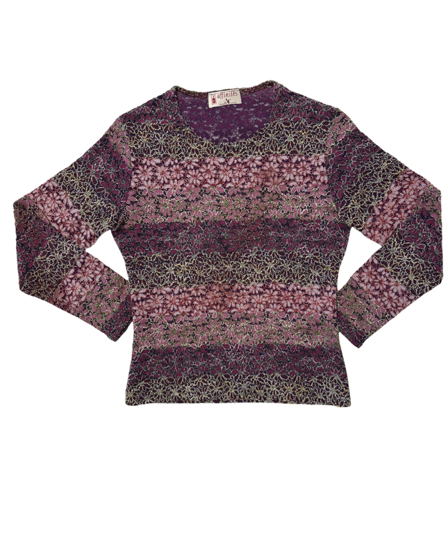 Affinités Armand Thiery Made in France Metallic Floral Lace Knit Top