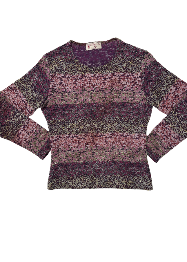 Affinités Armand Thiery Made in France Metallic Floral Lace Knit Top