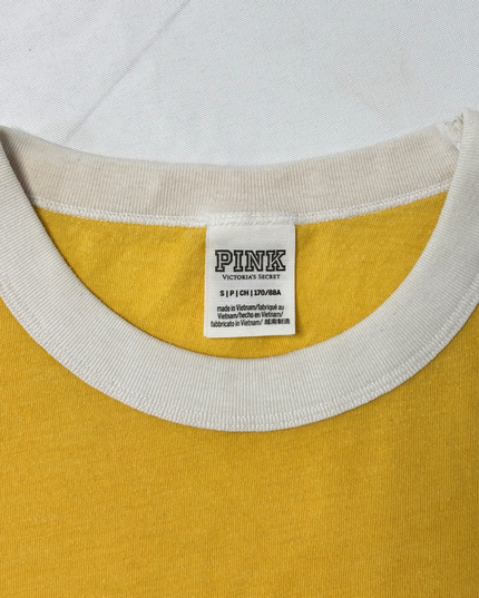 PINK by Victoria's Secret Logo Ringer Mustard Yellow Cotton T-Shirt