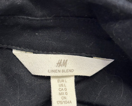 H&M Black Linen Blend Oversized V-Neck Blouse
