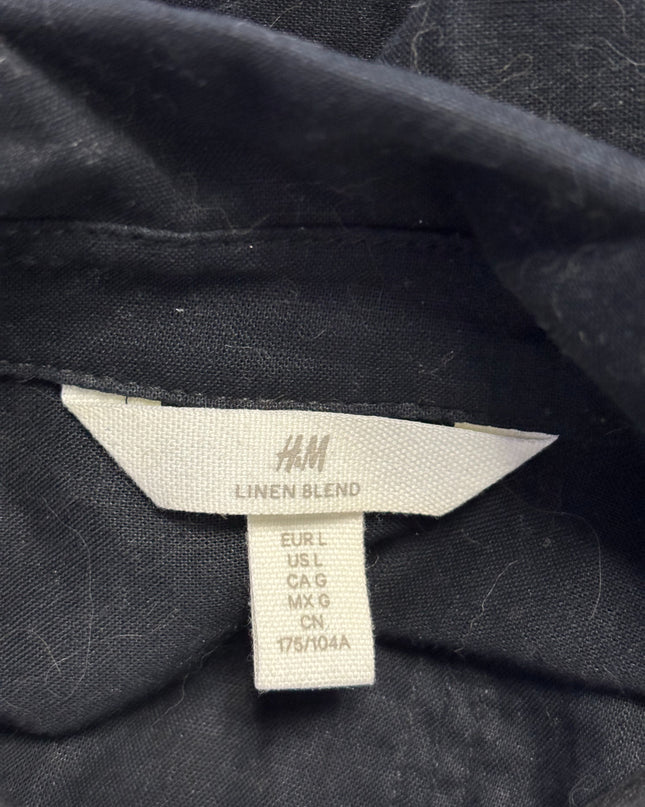 H&M Black Linen Blend Oversized V-Neck Blouse
