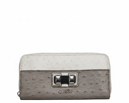 Guess Grey and White Ostrich Embossed Zip Around Wallet