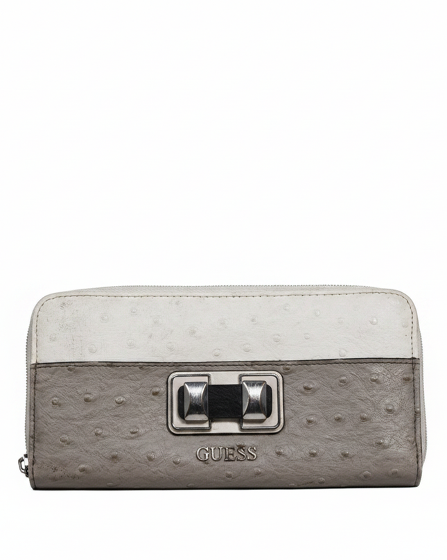 Guess Grey and White Ostrich Embossed Zip Around Wallet