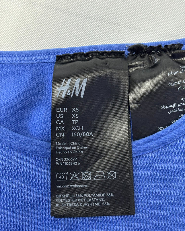H&M Blue Ribbed Short Sleeve T-Shirt