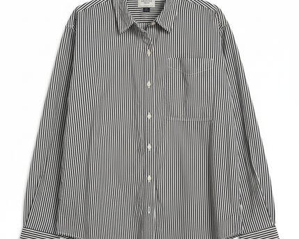 American Eagle Black and White Striped Long Sleeve Button-Down Shirt