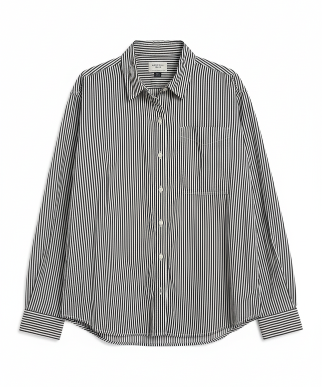 American Eagle Black and White Striped Long Sleeve Button-Down Shirt