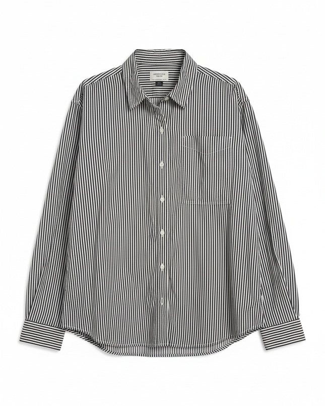 American Eagle Black and White Striped Long Sleeve Button-Down Shirt