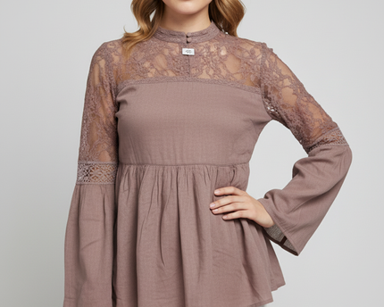 American Eagle Mauve Lace Bell Sleeve Blouse