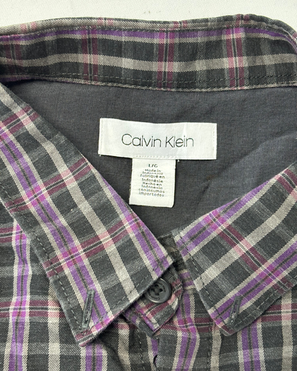 Calvin Klein Purple & Green Plaid Long Sleeve Cotton Shirt