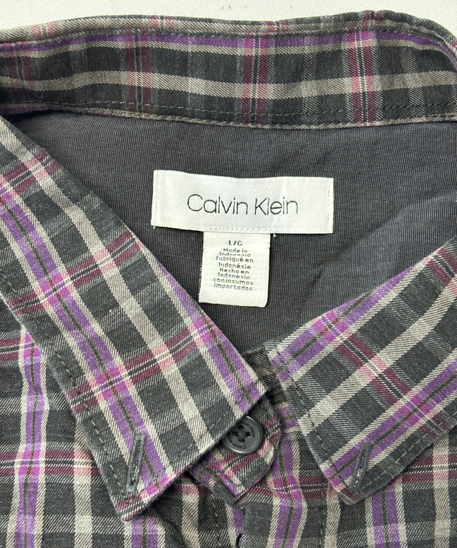 Calvin Klein Purple & Green Plaid Long Sleeve Cotton Shirt