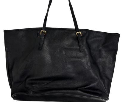 Michael Kors Large Gold MK Charm Jet Set Black Saffiano Leather Tote Bag