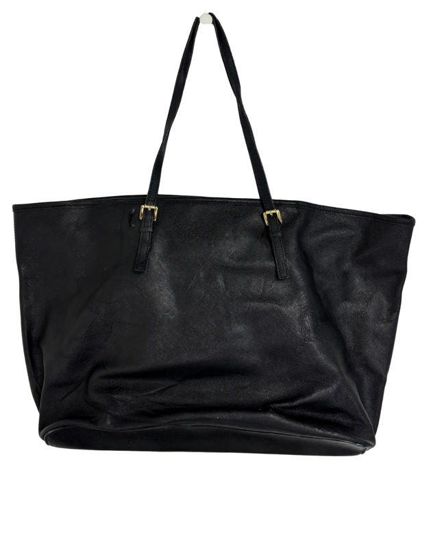 Michael Kors Large Gold MK Charm Jet Set Black Saffiano Leather Tote Bag