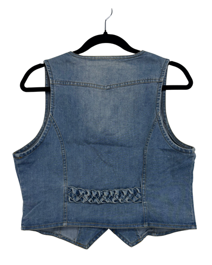 Muui Light Wash Denim with Braided Back Detail Button-Up Vest - S