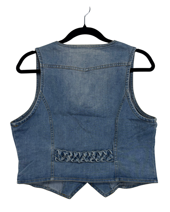Muui Light Wash Denim with Braided Back Detail Button-Up Vest - S