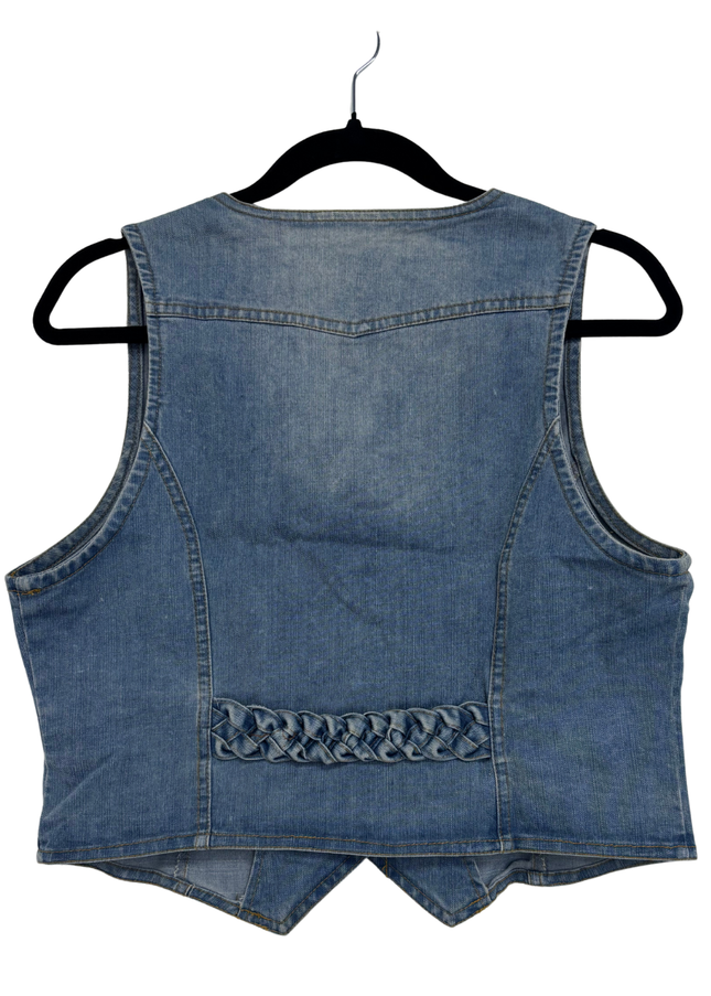 Muui Light Wash Denim with Braided Back Detail Button-Up Vest - S