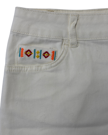 XSide White Denim With Embroidered Pocket Mini Skirt  - L | Waist: 33"