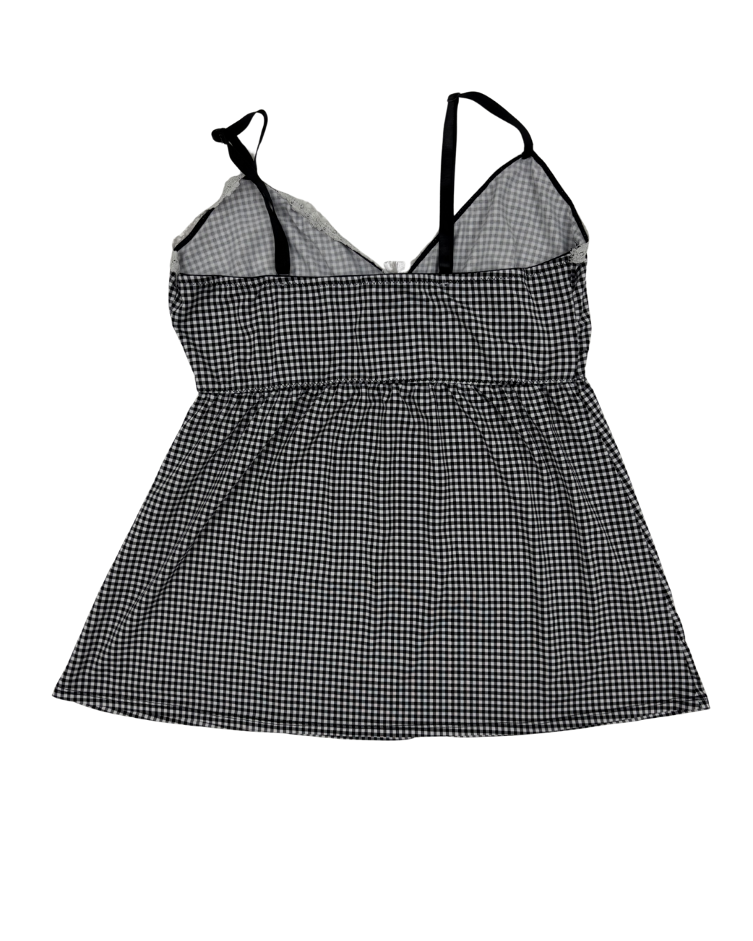 Laura Ashley Black & White Gingham Lace Trim Camisole Top - XXS