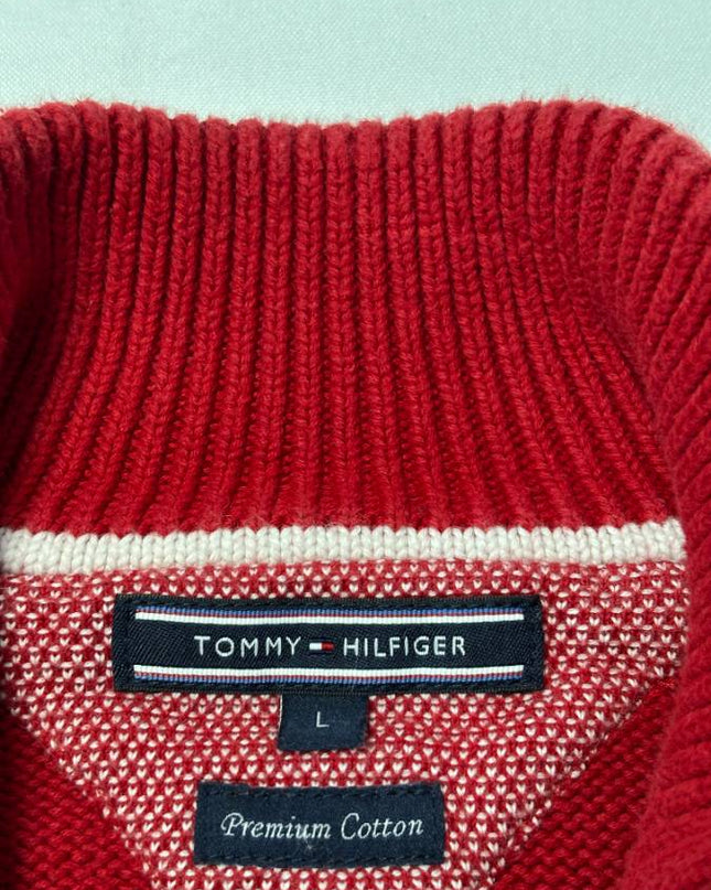 Tommy Hilfiger Red Full Zip Premium Cotton Sweater