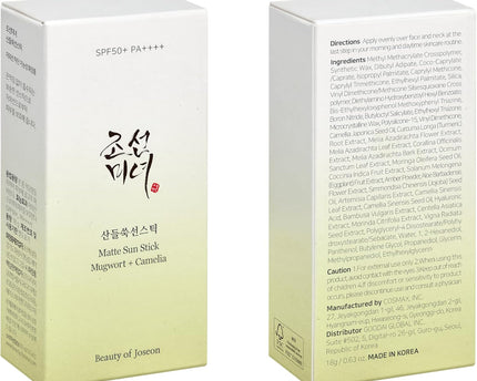 Beauty of Joseon Matte Sun Stick: Mugwort + Camilia SPF50+ PA++++ 18g