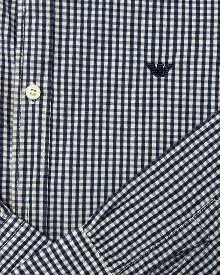 Armani Jeans Navy & White Gingham Check Long-Sleeve Shirt