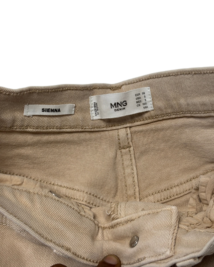 MNG Denim Sienna High-Waist Beige Raw-Hem Flare Jeans - XS | Waist: 26"