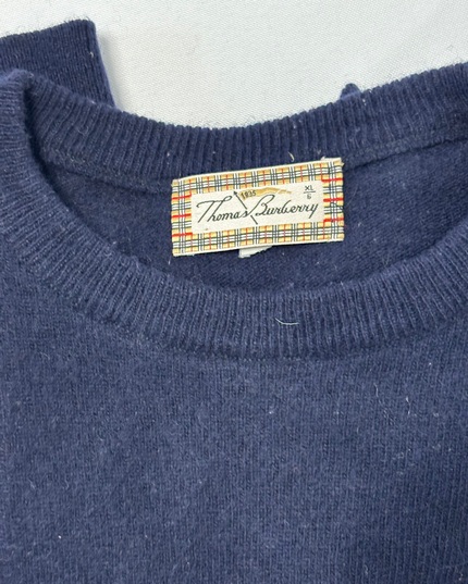 Thomas Burberry Classic Navy Wool Crewneck Sweater - L