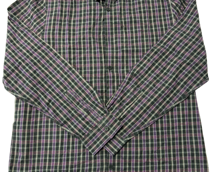 Calvin Klein Purple & Green Plaid Long Sleeve Cotton Shirt