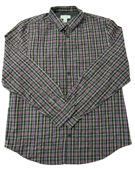 Calvin Klein Purple & Green Plaid Long Sleeve Cotton Shirt