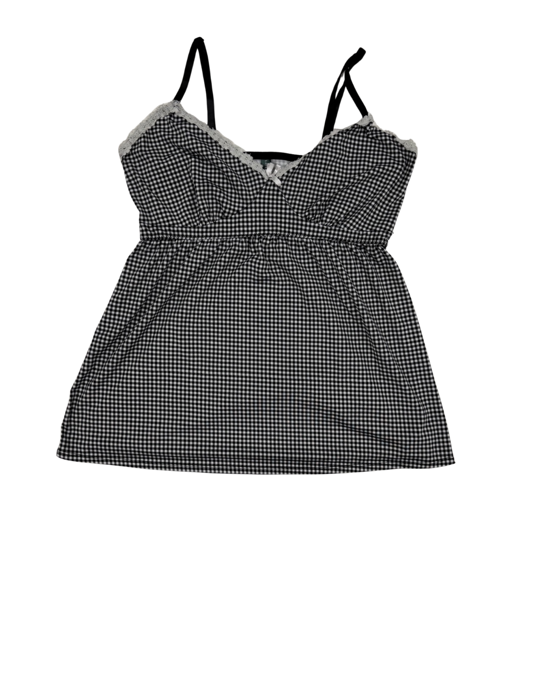 Laura Ashley Black & White Gingham Lace Trim Camisole Top - XXS