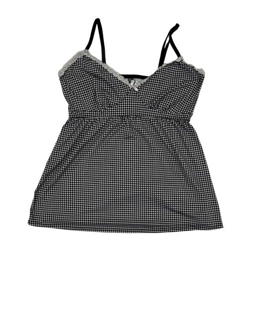 Laura Ashley Black & White Gingham Lace Trim Camisole Top - XXS