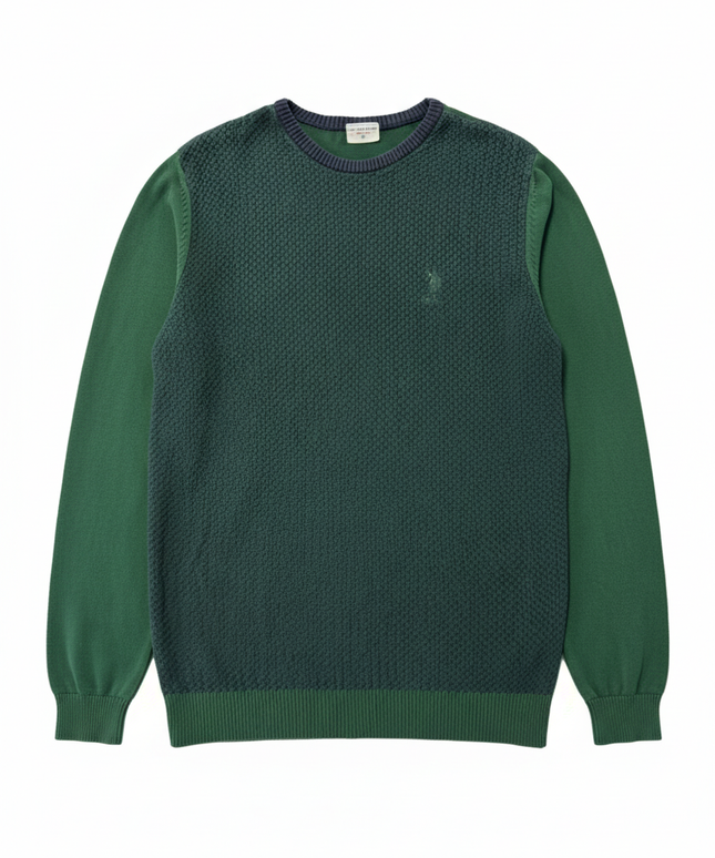 U.S. Polo Assn. Green Textured Knit Crewneck Sweater